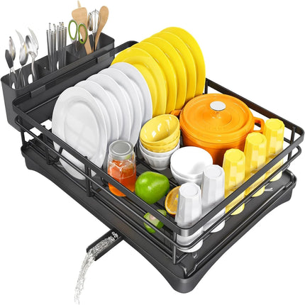 Large Rustproof Dish Drying Rack with Drainboard and Utensil Holder for Kitchen Counter Sink