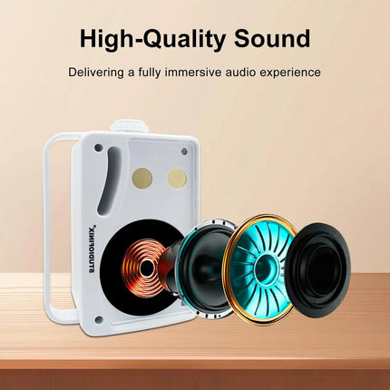 STUDIOFINIX 2PCS 3.5 Inch 200W Outdoor Bluetooth Waterproof Wired 3 Way Premium Wall Mount Speaker For Patio Deck Indoor Outdoor