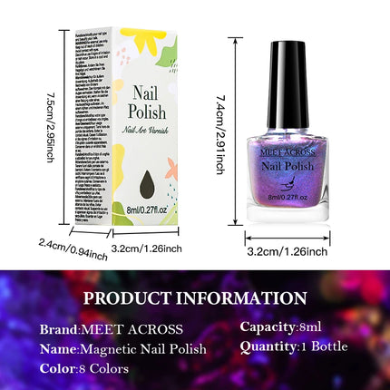 MEET ACROSS 8ml Magnetic Nail Polish Dubble Light Cat Eye Gel Nail Polish Semi-permanent Nail Polish Without Lamp Wave Polish