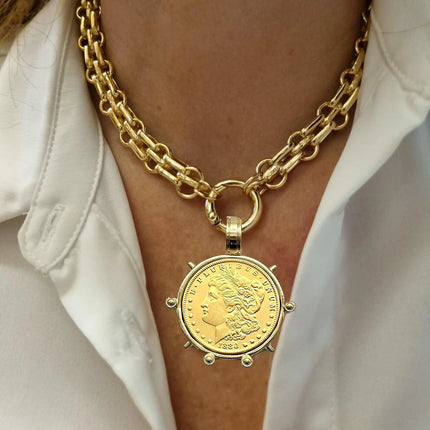 Hyperbole Gothic Cuban Chunky Necklace Women Queen Coin Holy Dollar Pendant Necklace Statement Hip hop Jewelry