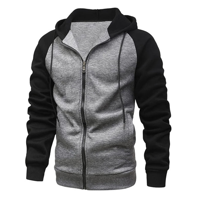 Men's Fleece Hoodies Long Sleeve Sweatshirts for Men Zipper Hooded Mens Fashion Color Blocking Sweatshirt Slim Fit Jacket Coat