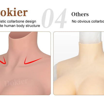 Dokier H R S Cup Oversize plus Realistic Silicone Breast Forms Fake Boobs Breast Plates[Round neck silicone filled boobs