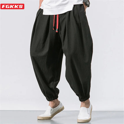 FGKKS New Oversize Men Loose Harem Pants Autumn Chinese Overweight Sweatpants Cotton Quality Casual Brand Trousers Male
