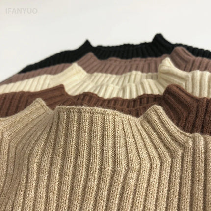 1-6Y Autumn and Winter Knitted Base Sweater Children's Clothing Forest Series Boys Girls Inner Solid Color Mid High Neck Sweater