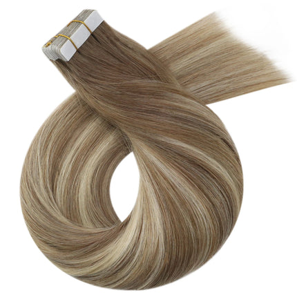 Moresoo Blonde Tape in Hair Extensions Human Hair Natural Straight Seamless Invisible Tape Remy Brazilian Hair for Beauty