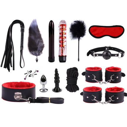 23PCS BDSM Bondage Set Handcuffs Ball Gag Whip Anal Plug Vibrator Egg Sex Toy for Women Men Couples Fetish Slave Role Play Kit