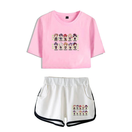 Fashion Youthful Print Diabolik Lovers Short Sleeve Sexy Shorts+lovely T-shirts Dew navel Pretty Girl suits Two Piece Set