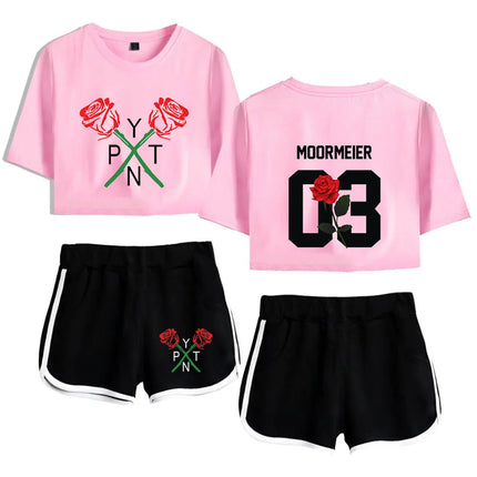 Youthful Payton Moormeier T-shirts shorts Pants Dew navel Sport Girls Short Sleeve Suits Sexy Girls Summer Two Pieces sets