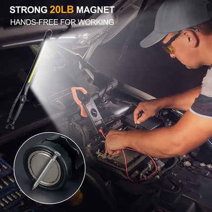 High Lumen Rechargeable LED Work Light Ideal for Car Emergency Repair Powerful Magnetic Flashlight with Hooks and Magnetic Base