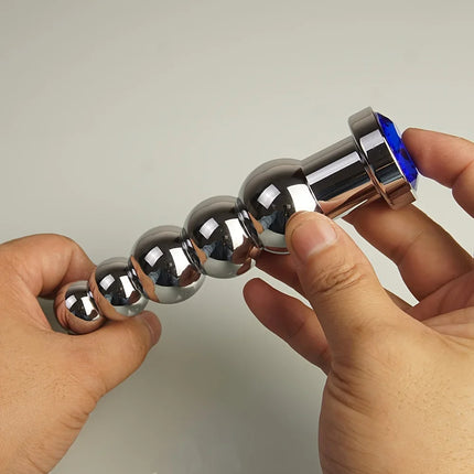 Stainless Steel Prostate Massage Butt Plug Heavy Anus Beads with 5 Balls Sex Toys for Men/ Women/Gay Metal Anal Plugs