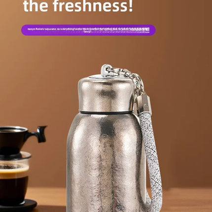 100% Pure Titanium Mini "Chubby Cup" - 280ml Double-Walled Vacuum Insulated Mug with Handle, Compact & Portable