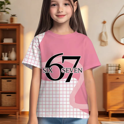 67 Meme T-Shirt for Boys Girls Fashion Splashed Ink 3D Print Girl Short Sleeve Tees Round Neck Tops Loose Children's Clothing