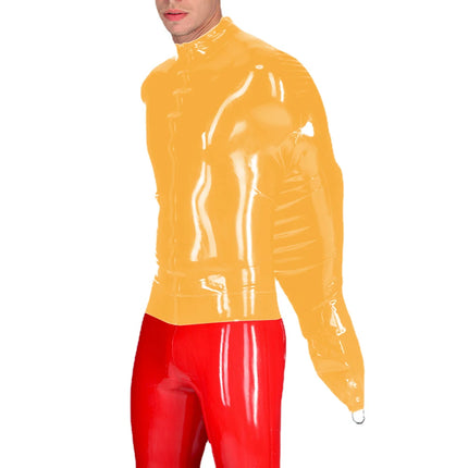 Exotic Mens BDSM Shiny PVC Leather Armbinder Restraint Tops Sexy Club Straitjacket Full Sleeve One Arm Bondage T-Shirts Cosplay