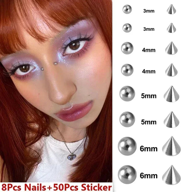 Sticker Fake Belly Eyebrow Lip Piercing Stud Non Piercied Earring Stud Set New Fake Nose Ring Piercing Jewelry Dermal Anchor Top