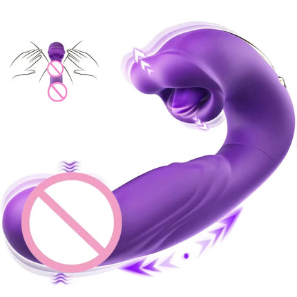 3 in 1 Tongue Licking Finger Flapping G Spot Dildo Vibrator Sex Toys for Women Clitoral Stimulation Massager Adults Masturbator
