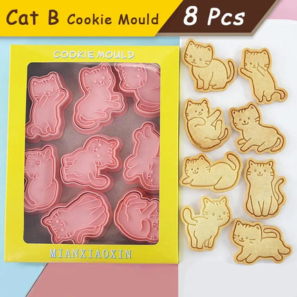 8Pcs Animal Cat Rabbit Dinosaur Cookie Cutter Fruits Cookie Stamp Car Biscuit Molds for Baking, Fondant, Cheese, and Pastries