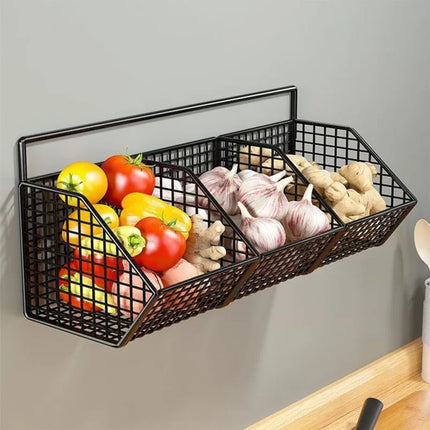 Wall Mounted Storage Basket No Drilling Hanging Basket for Ginger Garlic Kitchen Condiment Organizer Household Storage Rack