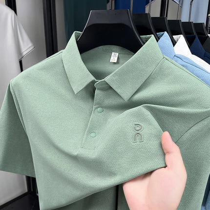 High Quality Man Spring New Short-Sleeved Polo Shirt Letter Print Lapel Button Hot Polo Shirt Business Casual Ice Silk Men'sWear