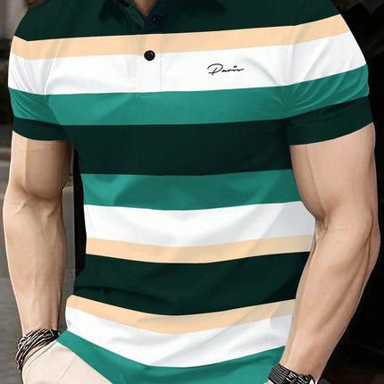 The new men's short-sleeved POLO shirt for summer 2025 is casual, fashionable, and soft, with 3D striped pattern printing.