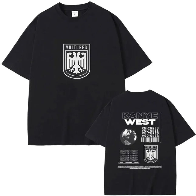 Rapper Kanye West New Music Album Vultures Graphic T-Shirts Men Women Hip Hop Street Fashion Oversized Tees Pure Cotton Tops