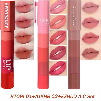 4 in 1 Cute Matte Lipstick Crayon Kit Combo Purple Lip Tint Velvet Sexy Moisturizing Lipstick Pen Waterproof Lasting Lip Makeup