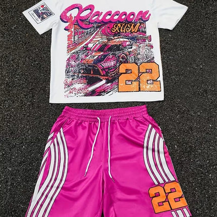 Spring And Summer American Trend 3D Printed Skull Men's Round-neck Top And Shorts, Hip-hop Style Trendy And Cool 2pcs Set