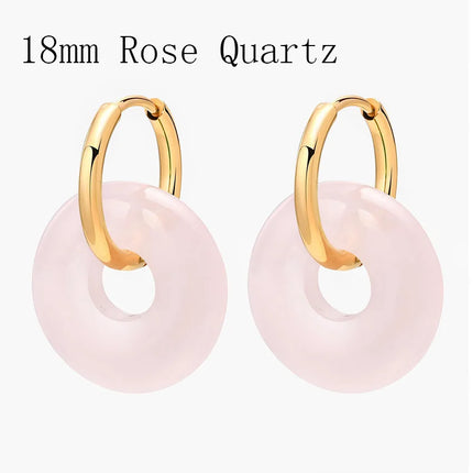 Crystal Earring Natural Rose Quartz Amethyst Crystal Green Aventurine Round Hollow Women Stone Stud Earrings Jewelry Gifts
