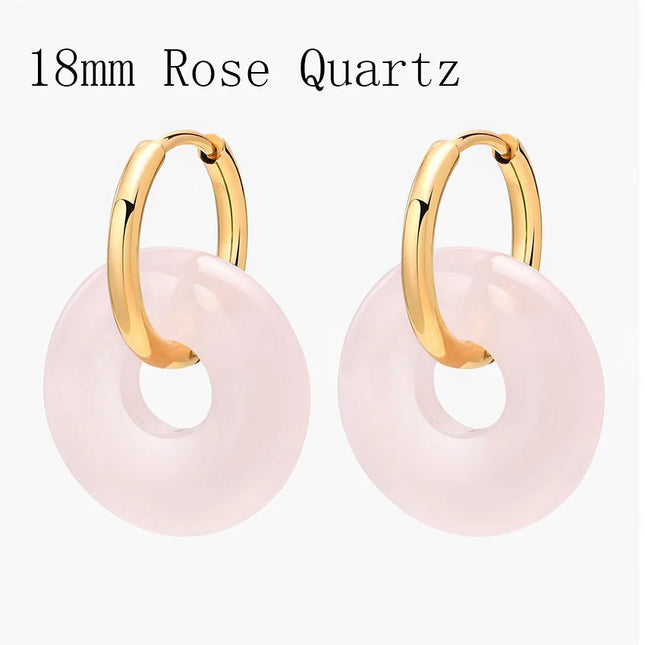 Crystal Earring Natural Rose Quartz Amethyst Crystal Green Aventurine Round Hollow Women Stone Stud Earrings Jewelry Gifts