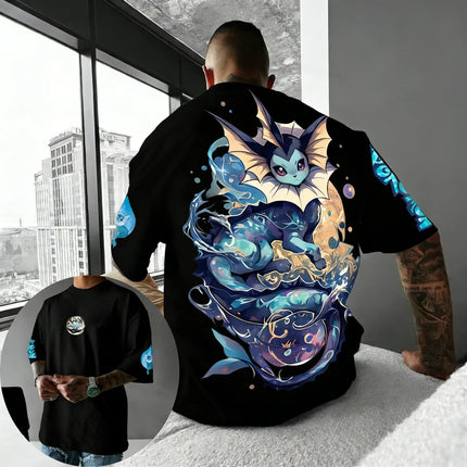 Pokemon  Anime Vaporeon Printed Cotton T-shirt Summer New Men's and Women's Loose Casual Street Hip-hop Short Sleeved Top