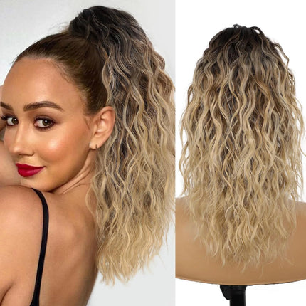 Synthetic Claw Long Wavy Ponytail Extension Black Brown 18-30" Curly Pony Tail Clip in Hair Extensions Fluffy Natural Looking