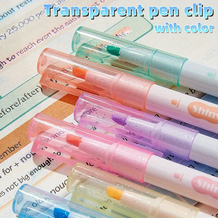 6pcs Glitter Shiny Highlighter Marker Pens, Sparkling Note-Taking Diary, School and Office Use, Back to School Essentials