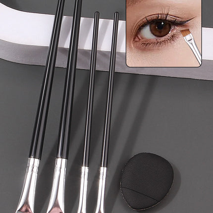 4pcs Ultra-thin Fine eyeliner and eyebrow Brush set, beginner's eye detail makeup brush + Mini Concealer finger powder puff