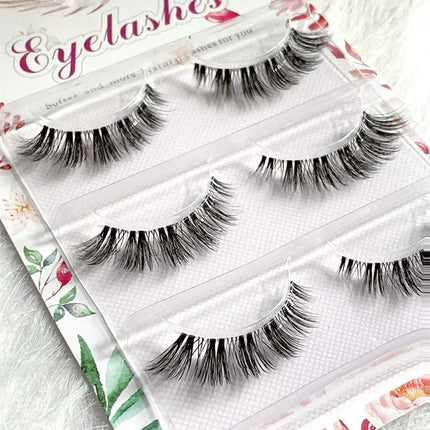 3pairs short Mink Lashes 3D Mink Eyelashes Invisible Band Natural Black Mink False Eyelash Full Strip cilios posticos Reusable