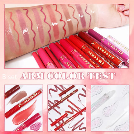 Matte Lip Gloss & Lipliner Pen Set Makeup Women Gift 24h Long-lasting Waterproof Non Stick Cup Mirror Lipstick Sexy Lips Makeup