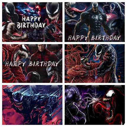 Marvel Movie Venom Backdrop Banner Superhero Custom Name Photo Background Spider-Man Kids Boy Birthday Party Decor Photo Props