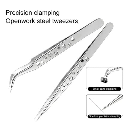 Industrial Tweezers Precision Anti-static Magnetic Soldering Stainless Steel Curved Tip Tweezers CPU IC Repair Clips Hand Tool