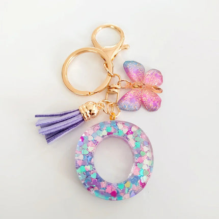 Fashion Butterfly Fringe Initial Keychain Drop Glue Blend Sequin A-Z26 Letter Keychain Cute Ladies Student Bag Accessory Gift
