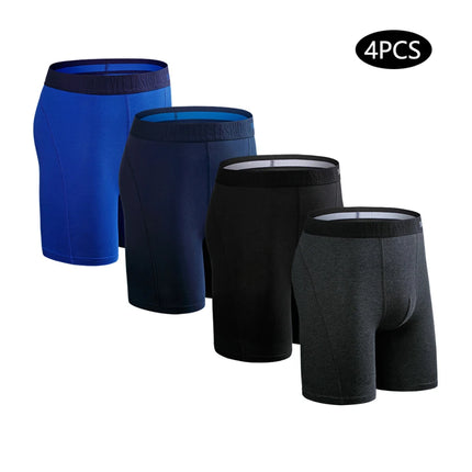 4-pack men's long boxer briefs plus size men's sexy long-leg cotton underpants fashion men's trunk briefs