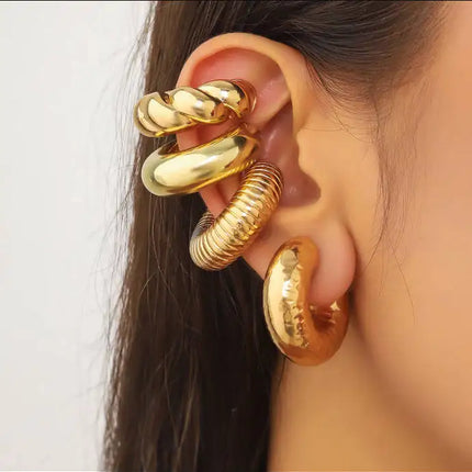 5pcs/set Trendy Elegant Design Ear Cuff Classic Elegant Style Gifts Women's No Piercing Clip Silver Circle Leaf Shaped Earrings