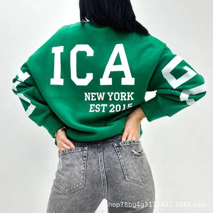 Women's Oversized Long Sleeve Fleece Lined Hoodie Street Style Comfortable Casual Polyester Spandex Blend round Neck Print