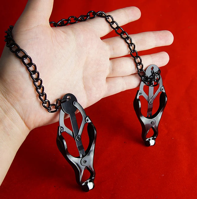 All Metal Intense Nipple Cover Clamps on Chain, Grip Tight Breast Clit Clip, BDSM Sex Toys for Couples, Adult Games