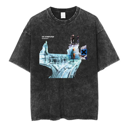 Radiohead Rock Band Washed Cotton T-Shirt Men Women Hip Hop Music Tee Fashion Short Sleeve T-shirt Summer Oversized T-shirts Tops