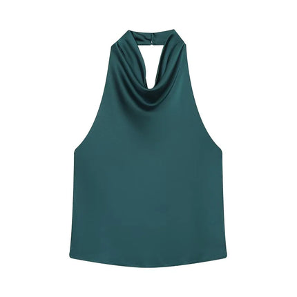 WOMEN 2025 Halter Tops for Women Black Satin Backless Top Female Pink Summer Beach Top Woman Off Shoulder Camisole Top Women