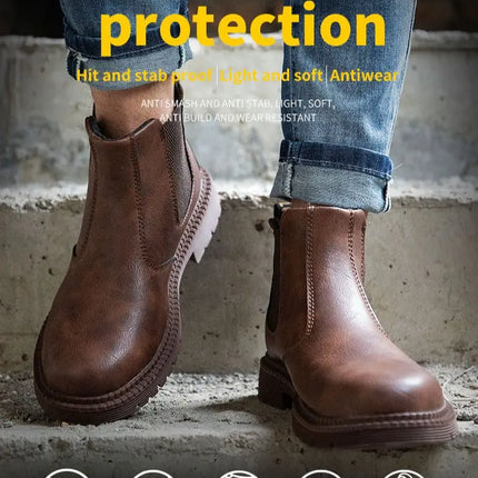 Water Proof Safety Work Shoes For Men Steel Head Leather Boots Male Footwear Indestructible Construction Work Shoes Brown