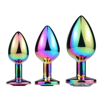 Colorful Anal Plug Rainbow Butt Plug Metal Anal Sex Toys Dildo Anal Beads 3 size for Choice Sex Toys Drop Shipping