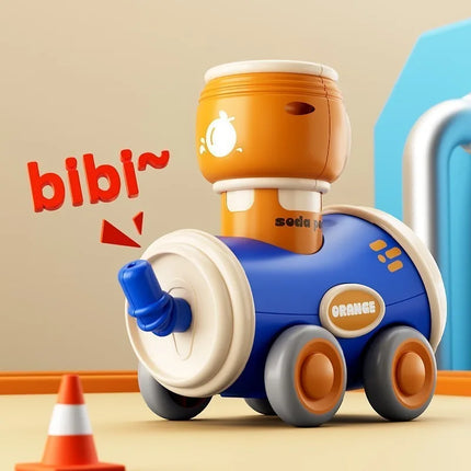 Baby Cartoon Jar Slid Car Press Inertia Small Car Toy Baby Can Play Rotate Toy with Whistle Safe Material Early Education Puzzle