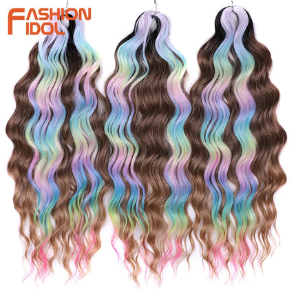 Anna 24 Inch Hair Synthetic Deep Wave Braiding Hair Extensions Braid Hair Ombre Rainbow Red Orange Twist Crochet Curly Hair