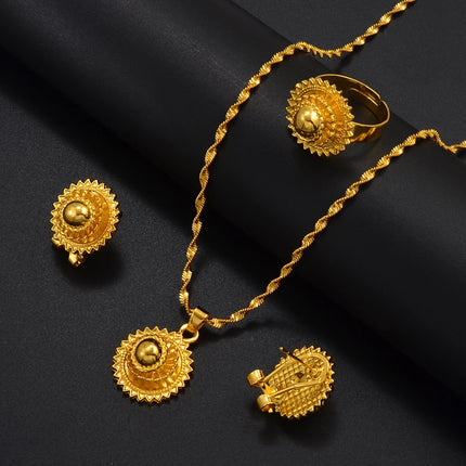 Anniyo Small Size Ethiopian Jewelry for Girls Women Necklaces Earrings Ring Gold Color Eritrea African Children Jewelry #161416