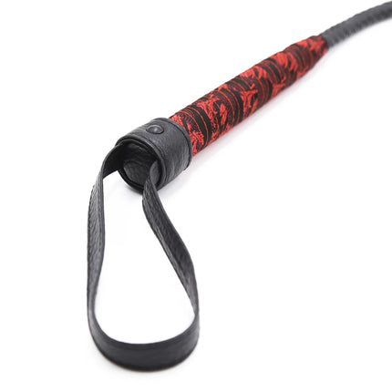Long Woven Leather Whip with Embroidered Handle BDSM Bondage Bullwhip Spanking Paddle Pony Play Slave Role Play Adult Sex Toy