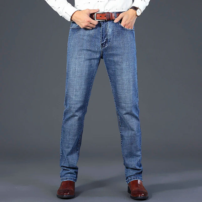 2026 Brand Straight Stretch Classic Blue Black New Business Men's Jeans Casual Work Denim Trousers Male Brand Clothing